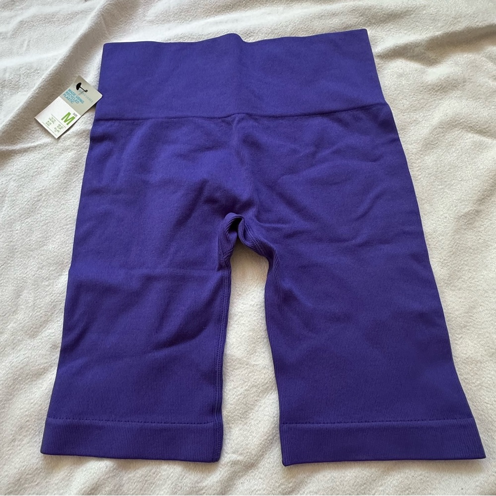 Purple, ribbed, spandex, biker shorts size medium